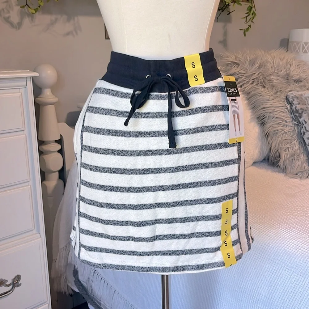 Skort Knit Skirt Black Cream Drawstring